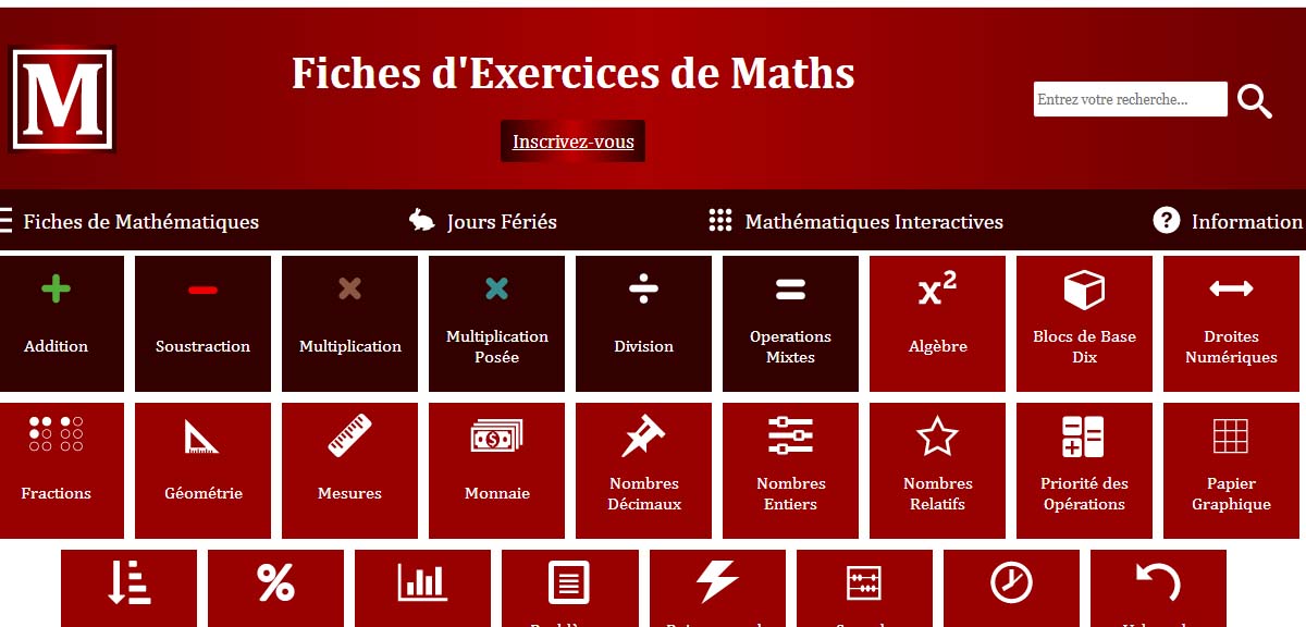 Fiches d'exercices de Maths